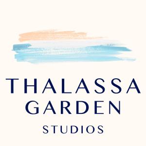a logo for a floss garden studios at Thalassa Garden Studios in Pefkohori