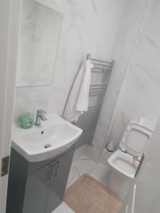 Baño blanco con lavabo y aseo en Modern house in Dublin en Dublín