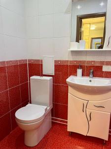 a bathroom with a toilet and a sink at New Apartment "Family Estate" in Kamianets-Podilskyi