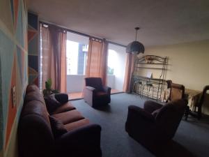 ein Wohnzimmer mit 2 Sofas und 2 Stühlen in der Unterkunft Apartamento 1007 Cortijo Reforma zona 9 in Guatemala