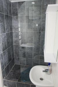 La salle de bains est pourvue d'une douche, de toilettes et d'un lavabo. dans l'établissement Bereke, à Kökşetaw