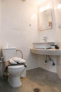 łazienka z toaletą i umywalką w obiekcie Villa Solasta #2 with jacuzzi in Santorini w Akrotiri