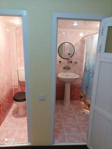 a bathroom with a sink and a toilet and a mirror at Nakhchivan Center in Naxçıvan