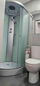 a bathroom with a shower and a toilet at Route66 apartament by Karl in Radom