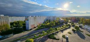 an aerial view of a city with tall buildings at Route66 apartament by Karl Clim&Park in Radom