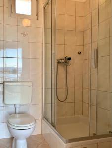 y baño con aseo y ducha acristalada. en Apartment in Duce with sea view, balcony, air conditioning, WiFi 4174-10, en Duće