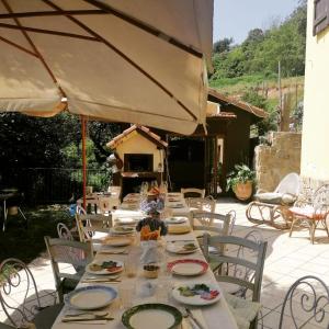 a table with plates of food on a patio at Affittacamere Bocca d'Orso in Altare