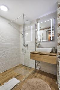 a bathroom with a glass shower and a sink at Holiday house with a parking space Krapina, Zagorje - 21000 in Krapina
