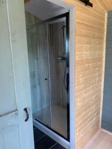 a shower stall with a glass door in a bathroom at Fields 1216 in Zwaanshoek +16 photos