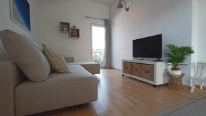 sala de estar con sofá y TV de pantalla plana en Villa Porto, en Rogač