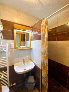 y baño con lavabo y espejo. en Guest House Plitvice Waterfall, en Lagos de Plitvice