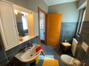 韦尔卡纳Giardino di Maria - Tulipano Panoramawohnung (OG)的浴室里有洗手池和镜子 更多32张照片