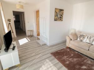 ein Wohnzimmer mit Sofa und Fernseher in der Unterkunft Old Colliery Cottage in Shilbottle