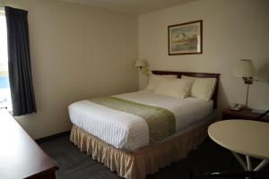 ein Schlafzimmer mit einem Bett in einem Hotelzimmer in der Unterkunft Destination Family Hotel in Whitehorse
