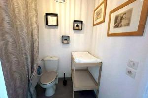 a small bathroom with a toilet and a sink at Aux portes des cabanes à huîtres - plage in Lanton +11 photos