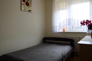 a small bedroom with a bed and a window at Apartament BARTUŚ do 4 osób - STEGNA mierzeja wiślana in Stegna