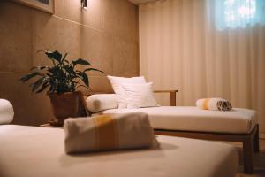 a room with two beds and a potted plant at Hôtel Hemen in Saint-Palais-sur-Mer +32 photos