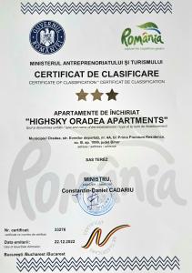 a letter of intent for a certificate of competency at Highsky Oradea Apartments in Oradea