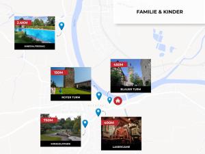 a map showing the locations of the new campus at Charmante Wohnung am Neckar in Bad Wimpfen