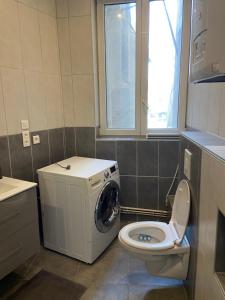 bagno con lavatrice e servizi igienici di Appartement Belfort proche gare a Belfort