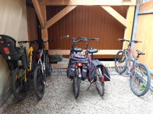 a group of bikes parked next to a building at Domek Julia in Krościenko