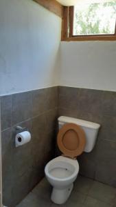 a bathroom with a toilet and a window at Cabaña km 12,7 in San Carlos de Bariloche