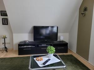 a living room with a tv and a coffee table at Ferienwohnung Reiners in Schneverdingen