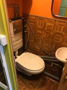 a small bathroom with a toilet and a sink at Cozy condo for up to 3 travellers, with kitchen and bath in Rīga