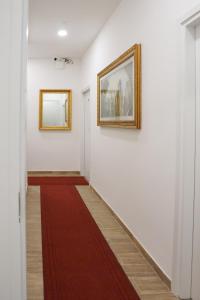 a hallway with a painting on the wall and a red carpet at Roma Trasteverina in Rome