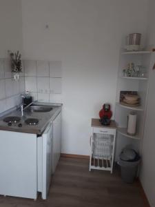a small kitchen with a sink and a counter at FeWo Ruppel in Driedorf