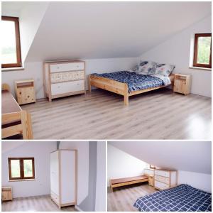 Zimmer mit einem Bett und einer Kommode und einem Bett sowie einem Zimmer mit in der Unterkunft Vital Horse 