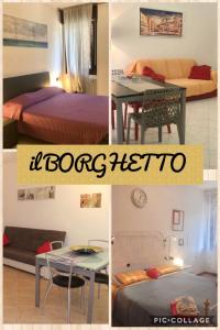 eine Collage mit Fotos eines Hotelzimmers in der Unterkunft Residenza Borghetto sul Reno in Castel Maggiore