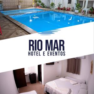 een collage van twee foto's van een zwembad bij Hotel e Restaurante Rio Mar in Valença