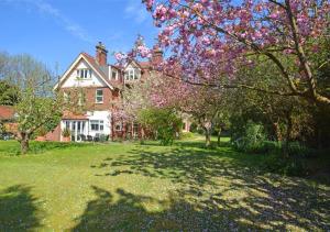 una casa con un árbol con flores rosas en el patio en Lismore House, en Cromer