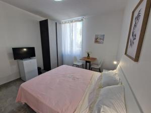 um quarto com uma cama, uma mesa e uma televisão em B&b SIRENA DI FRANCAVILLA AL MARE em Francavilla al Mare