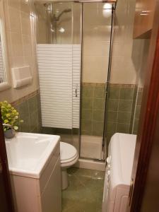 een badkamer met een douche, een toilet en een wastafel bij Just Pompei Holiday House in Scafati
