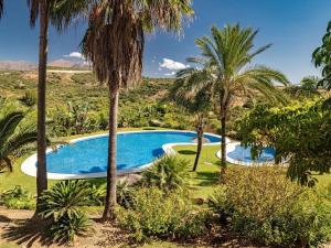 a swimming pool in the middle of a field with palm trees at Penthouse Majestic Costa Golf Casares in Casares