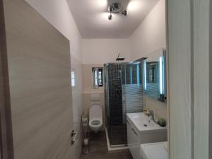 a bathroom with a toilet and a sink at Apartman Mirna in Betina +51 photos
