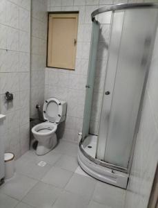 een badkamer met een douche en een toilet. bij Şişli Özcan 1 in Istanbul