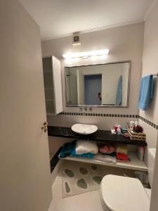 a bathroom with a sink and a mirror at Stylish 3 BR Family Apt in Palermo in Buenos Aires