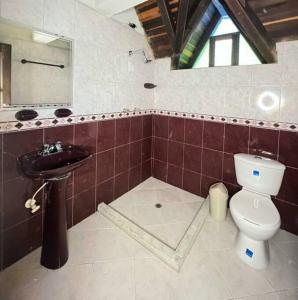 een badkamer met een toilet en een wastafel bij Casa en envigado ubicación perfecta para disfrutar de la naturaleza y la ciudad in Envigado