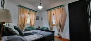 a bedroom with a bed and two windows at Villa Gitta in Vela Luka