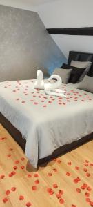 uma cama com pétalas de rosa vermelhas em OPALENSIA em Thuin