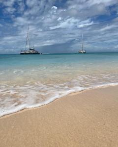two boats in the water on a beach at Nautilus Ocean Suites in Bridgetown
