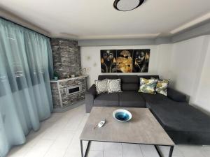 un soggiorno con divano e tavolino da caffè di Anastasia's apartment with yard ad Atene
