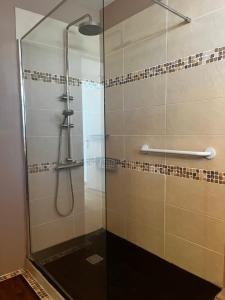 La salle de bains est pourvue d'une douche avec une porte en verre. dans l'établissement Le marin, à Toulon