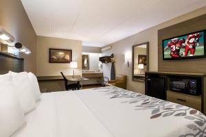 ウィルクス・バリにあるRed Roof Inn Wilkes-Barre Arenaのベッドと薄型テレビがあるホテルの部屋