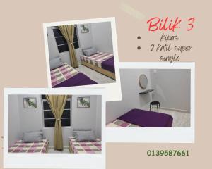 a collage of photos of a room with a bed and a mirror at Se SE d'Homestay Kelulut Marang in Marang