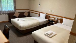 Habitación de hotel con 2 camas y sofá en Hotel Tsukuba Hills Gakuen-odori, en Tsukuba
