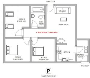 Půdorys ubytování 1 or 3 Bedroom Apartment with Full Kitchen